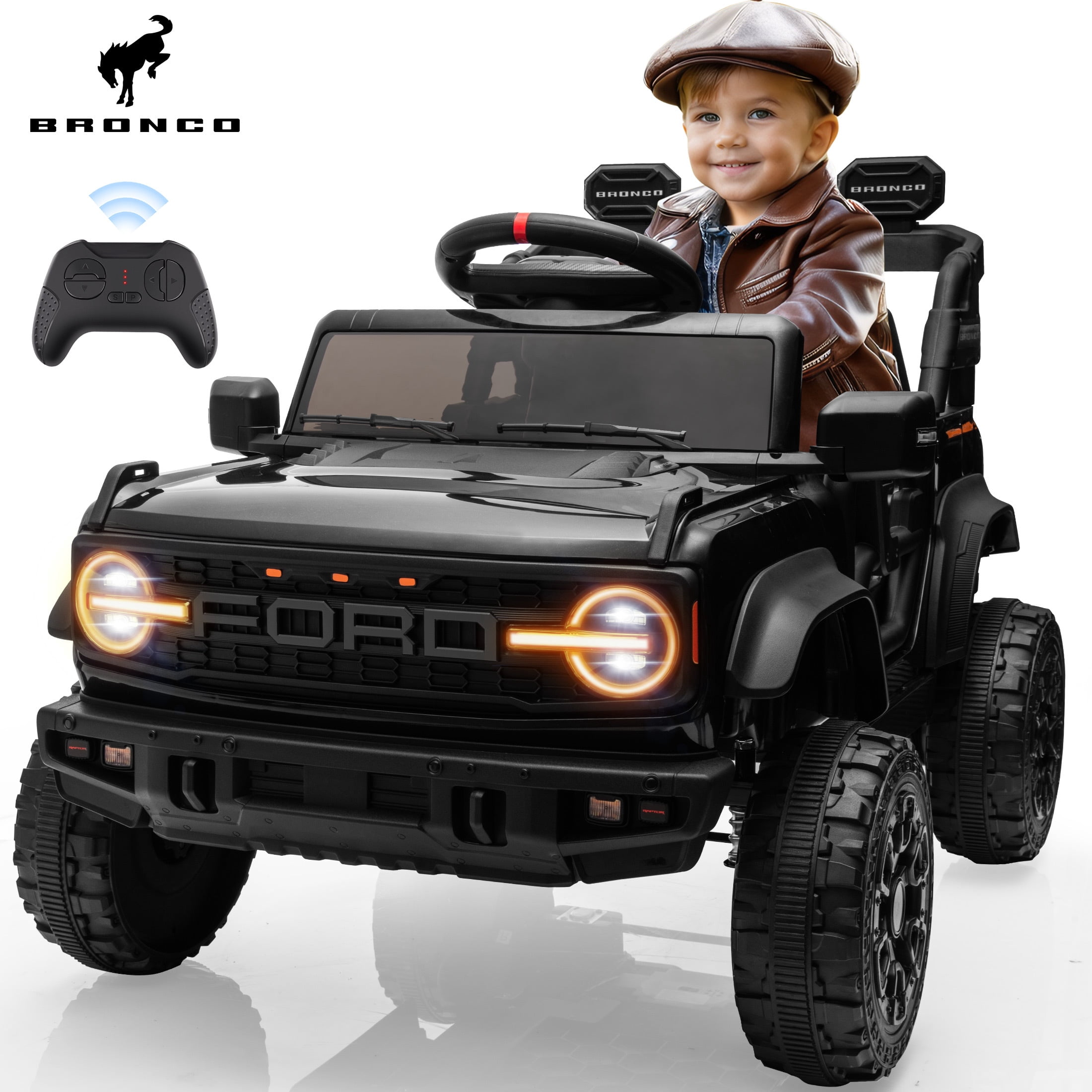 Conchico Licensed Ford Bronco Raptor 12V Kids Ride on Cars with Remote Control, Battery Powered Ride on Toys with All-Terrain Wheels, Toddler Electric Car with Music for Boys Girls 3-5, Black