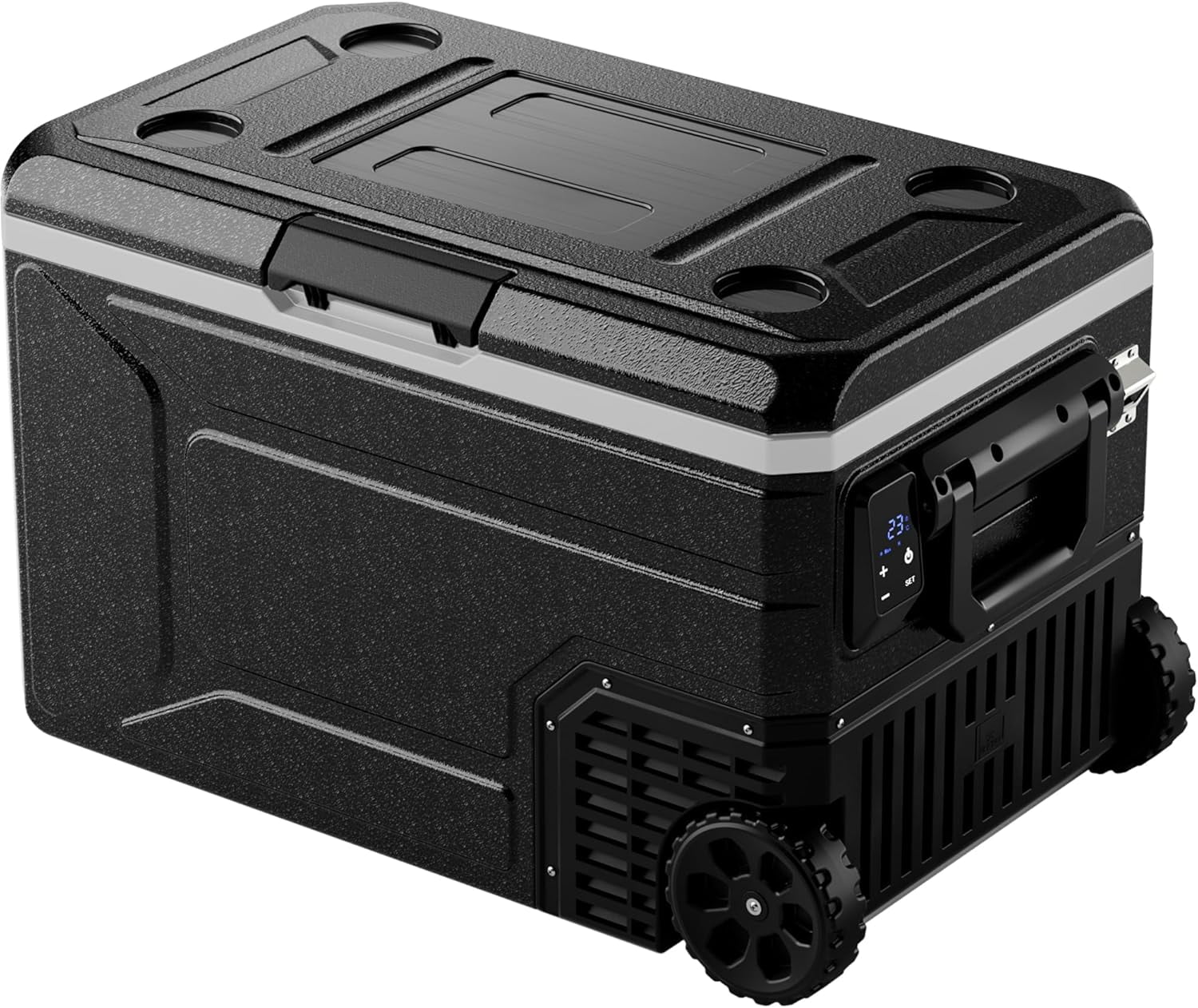 12V Fridge 69Qt Portable Electric Cooler, Compressor Refrigeration -4°F to 68°F, 12/24V DC & 100-240V AC, Wheels Trolley Case, for Truck Camping Travel RV Freezer