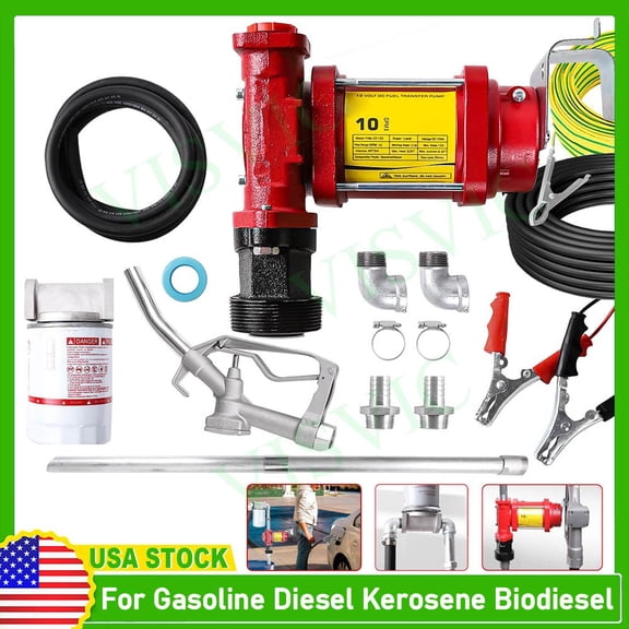 12V Fuel Transfer Pump w/Manual Nozzle, 10 GPM High Flow DC Diesel Transfer P...
