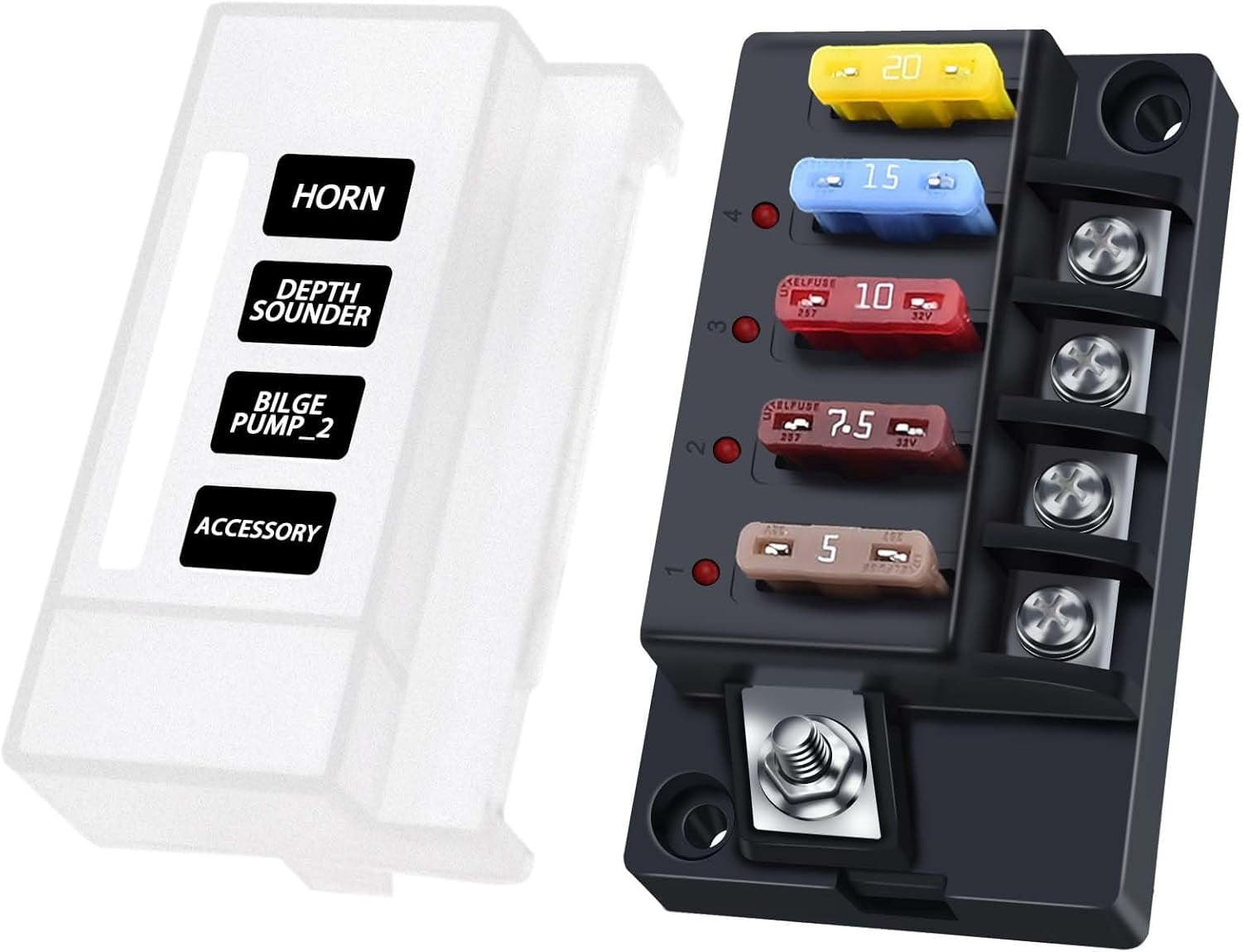 12V Fuse Box, 4 Circuit Waterproof Marine Fuse Panel Relay Box Kit with ...