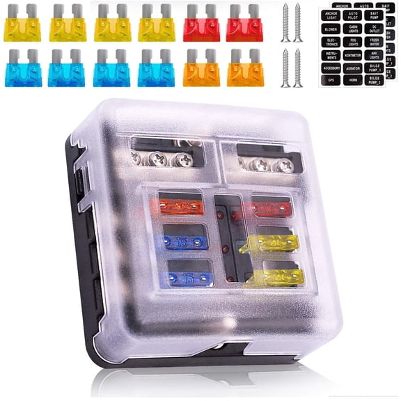12V Fuse Box 6 Way 12 Way 12 Volt Fuse Block ATO/ATC with LED Indicator Light Waterproof 24V for Marine Automotive Boat Car Truck