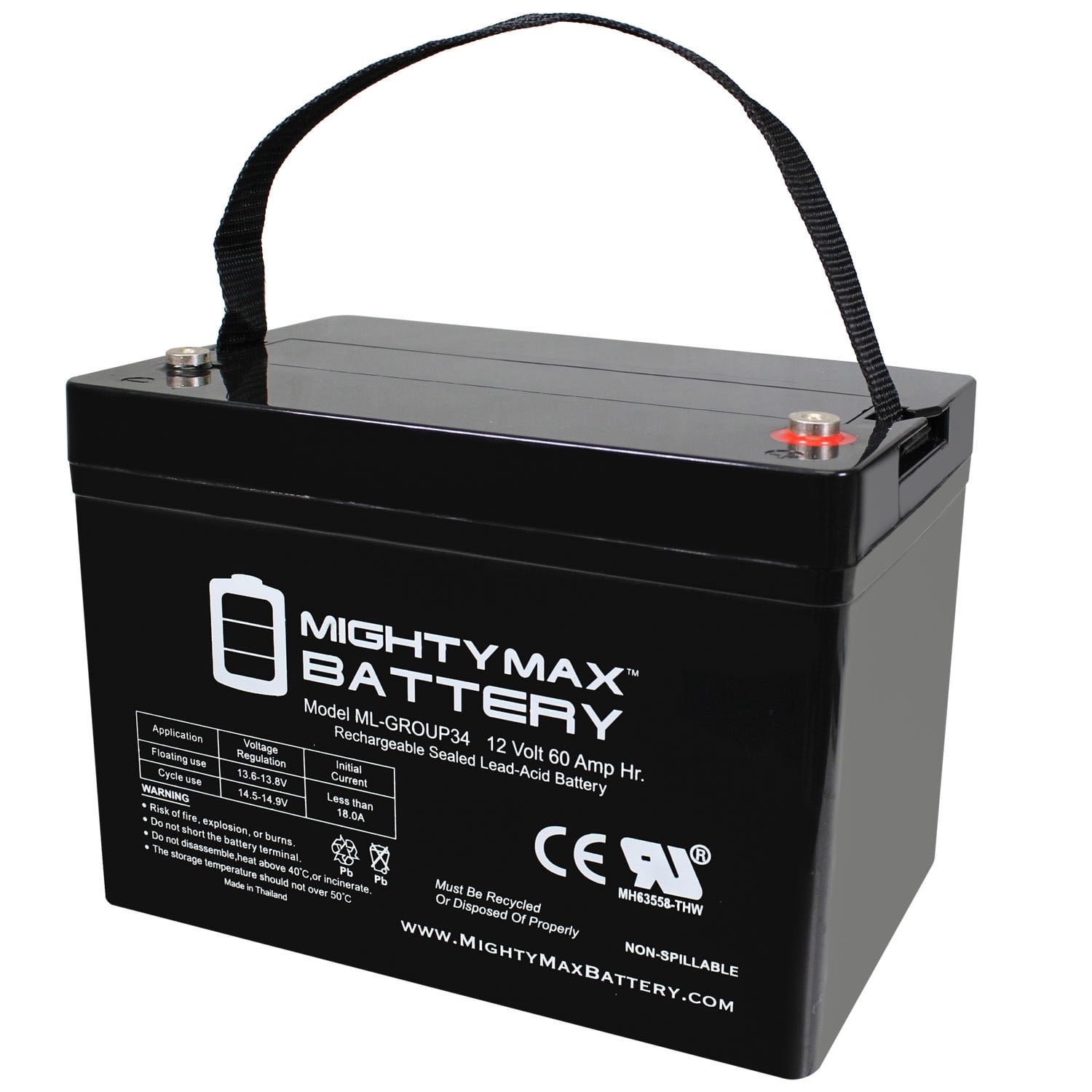 12V Group 34 Replacement Battery For UB-22NF, C20-60Ah, AMP0718