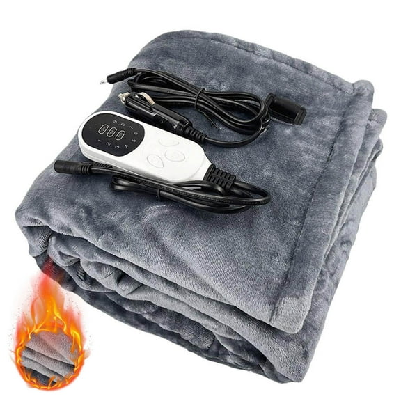 12V Heated Blanket For Car Plug In Heating Throw Flannel Small E Lectric Car Blankets With Timer 9 Fast Heating Modes Travel Portable Heated Throw Blanket For Cars Truck