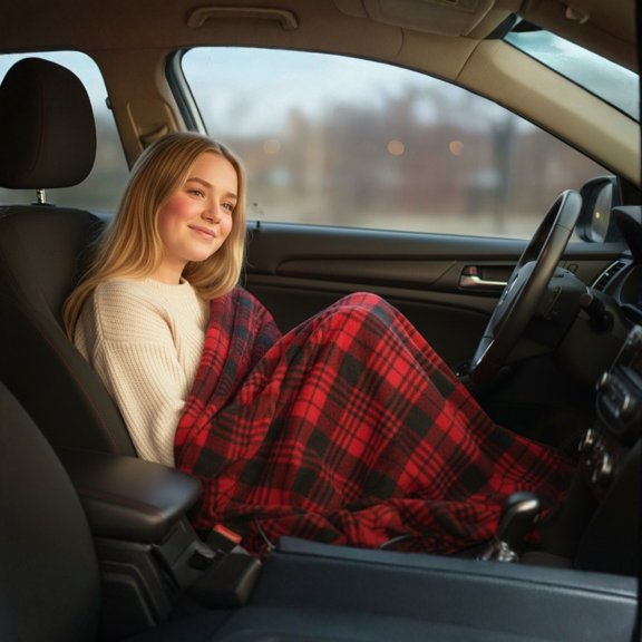 12V Heated Car Blanket for Winter - Portable Electric Travel Blanket for Car, Truck, SUV, and RV, Great Christmas Gift,Black and red plaid
