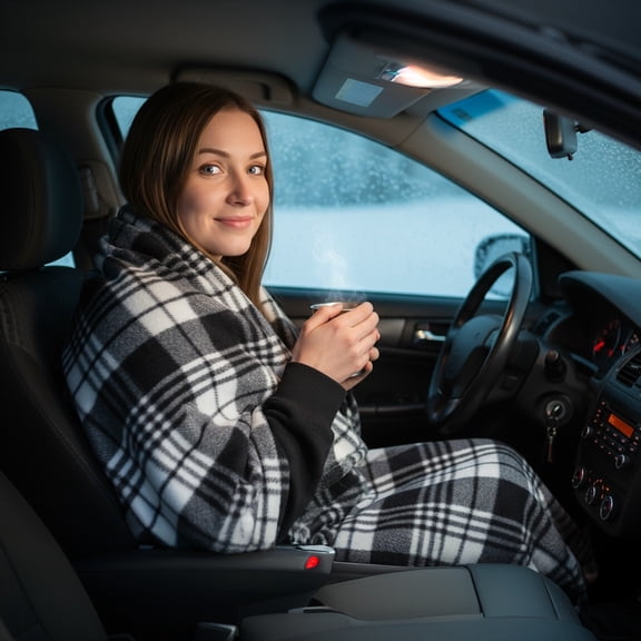 12V Heated Car Blanket for Winter - Portable Electric Travel Blanket for Car, Truck, SUV, and RV, Great Christmas Gift,Black and white plaid
