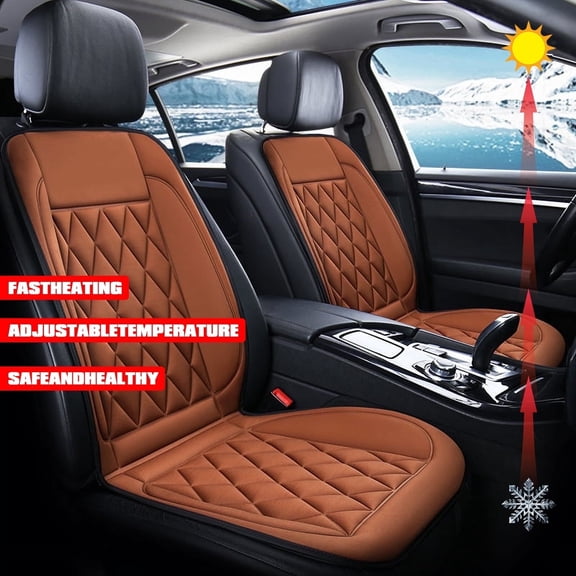 HQinX Heated Car Seat Cushion,Adjustable Temperature, PU Leather,with Thermostat and Overheat Protection,for Cars Trucks Vans SUV - Coffee