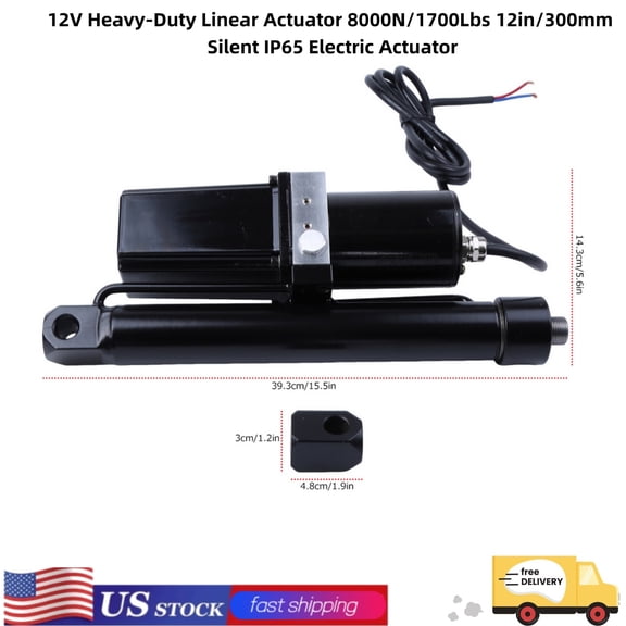 12V Heavy-Duty Linear Actuator 8000N/1700Lbs 12in/300mm Silent IP65 Electric Actuator