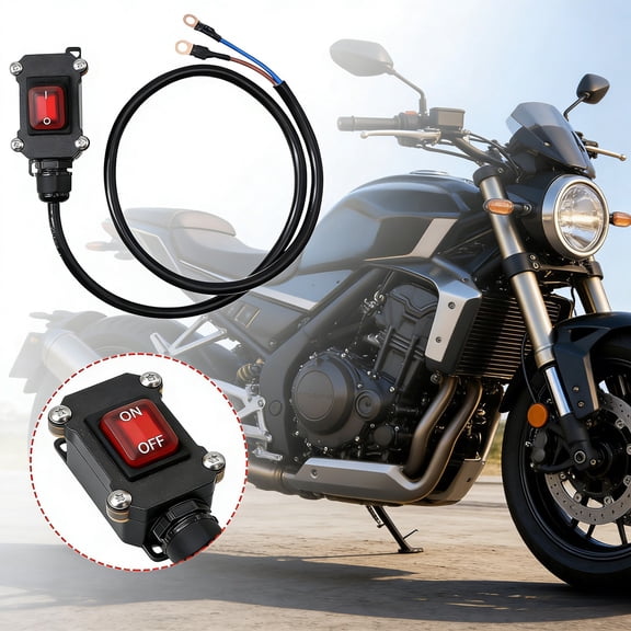 12V Heavy Duty Motorcycle Battery Disconnect Switch, Waterproof ON/OFF Power Cutoff Switch with Wiring Harness, Ring Terminals, and Installation Hardware for Cruiser Sport Touring Bikes