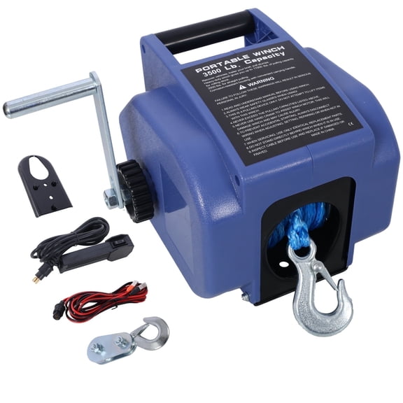 12V 3500 lb Trailer Winch, Reversible Electric Winch with Synthetic Rope, Extra Pulley Hook & Power In/Out for Boats, Trailers, Trucks