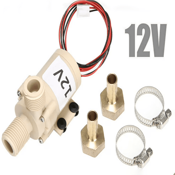 12V Hot Water Heater Circulation Pump with DC Power Supply Adapter,Brushless Submersible Water Pump for Fountain Pool Circulation System,for Home Brewing Recirculation System(White,3.6x1.4")
