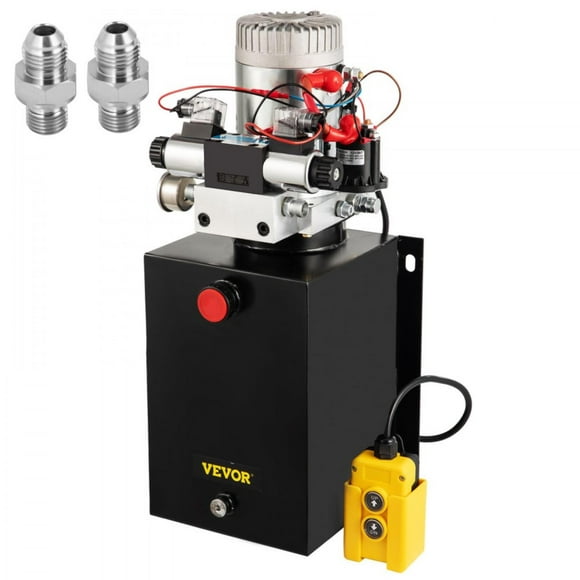 12V Hydraulic Power Unit for Dump Trailers - Double Acting 12 Quart Electric Pump with Brass Pressure Gauge, Ideal for Lift Gates and Trucking