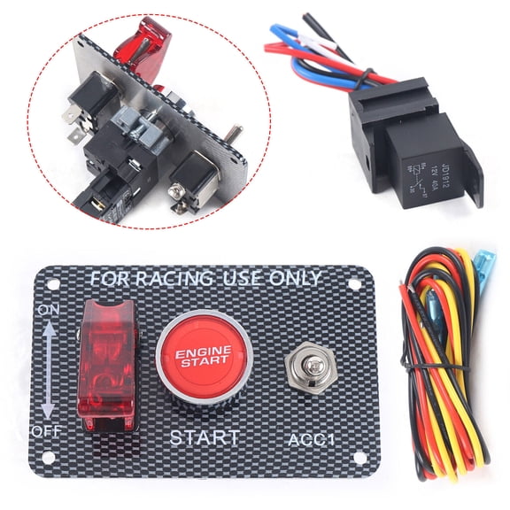 12V Ignition Switch Panel with Engine Start Button & Toggle Switch Carbon Fiber Style for Racing & Vehicle Modification Durable, Easy To Install