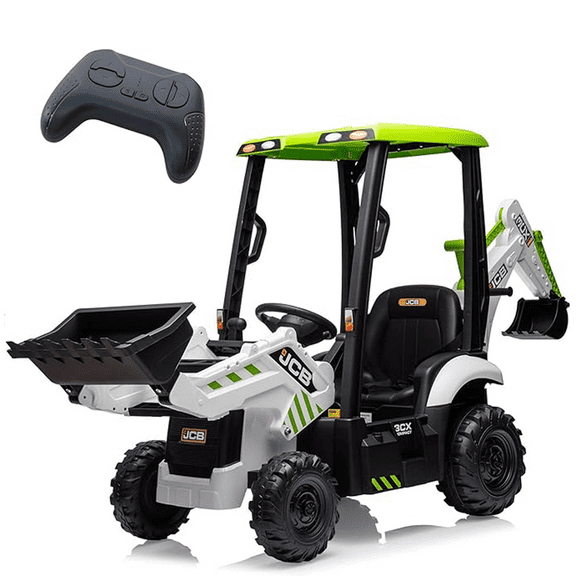 12V JCB Ride On Excavator, Ride on Toys for Kids 6-10, Electric Car for Kids with RC, Bulldozer, Digging Arm, Backhoe Loder with Slow Start/Stop, Adjustable Speeds (Excavator, Green with Roof)