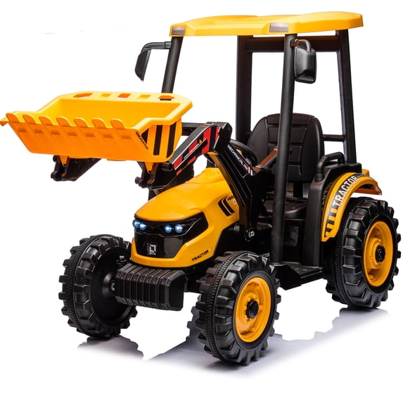 24V JCB Ride on Excavator Toy, 3 in 1 Ride on Tractor Truck with Remote Control, Battery Powered Ride on Bulldozer Kids Electric Vehicles with Front Loader Bulldozer, Digger, Adjustable Seat, Yellow