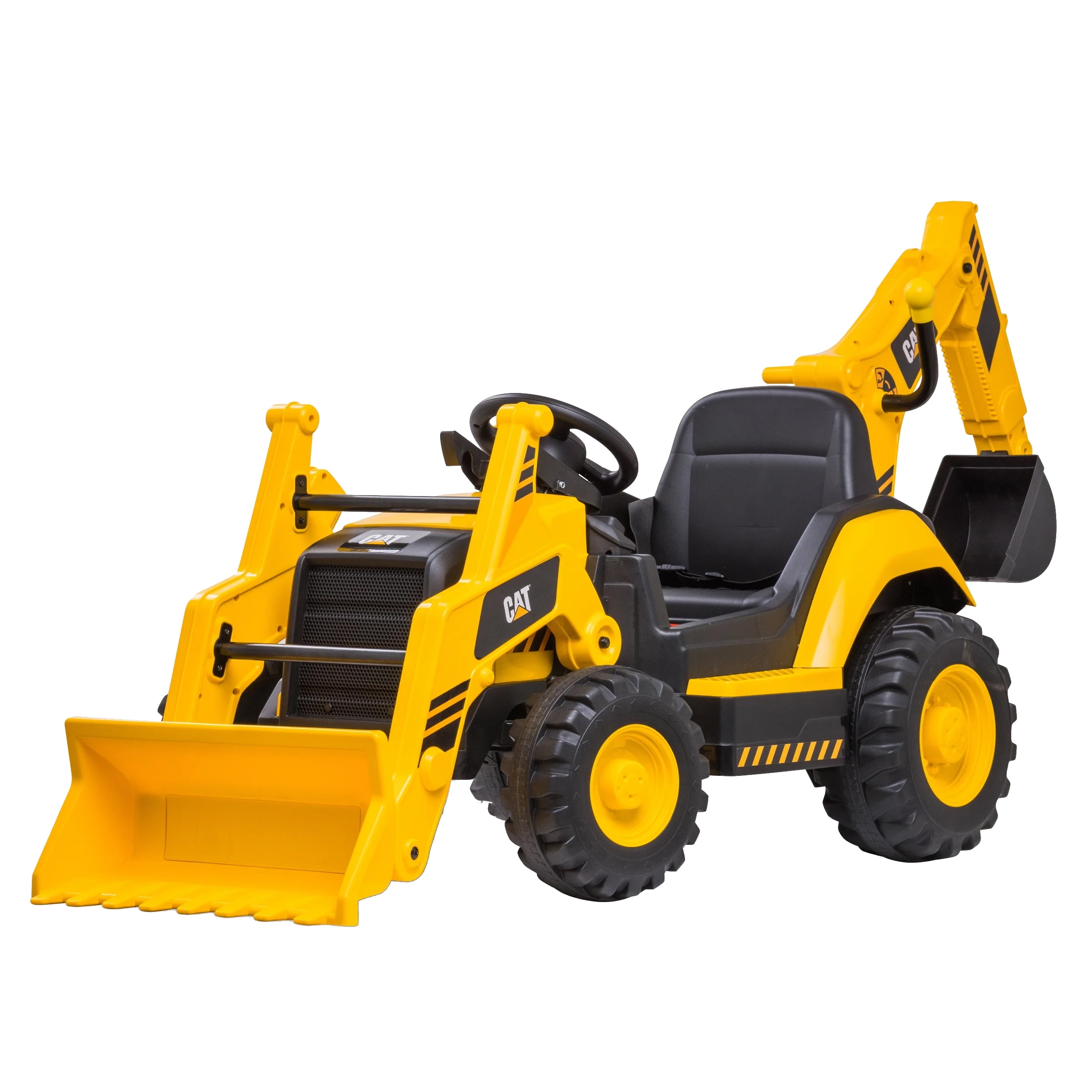 Kid Trax 12V CAT Backhoe Loader, Ride on Excavator Construction Toys for Boys with Realistic Sounds, 2.5-5 mph Mini Bulldozer, Indoor/Outdoor Tractor Toys, Toddlers 3-6, up to 66lbs