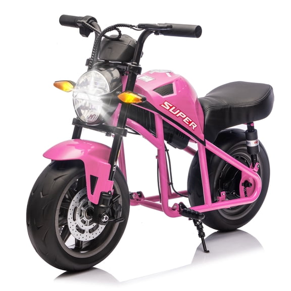Aezusy 24V Electric Motorcycle for Kids, 300W Ride On Electric Dirt Bike 14in Widen EVA Wheels Muscle Motorcycle Toy for Kids 6+, Pink