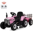thumbnail image 1 of 12V Kids Battery Powered Electric Tractor with Trailer, Toddler Ride On Car w/Remote Control/ 7-LED Headlights/ 2+1 Gear Shift/ MP3 Player/USB Port for Kids 3-6 Years (Pink, 25W/ Tread Tire), 1 of 7