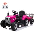 thumbnail image 1 of 12V Kids Battery Powered Electric Tractor with Trailer, Toddler Ride On Car w/Remote Control, 7-LED Headlights, 2+1 Gear Shift, MP3 Player USB Port for Kids 3-6 Years (Rose, 25W/ Tread Tire), 1 of 7
