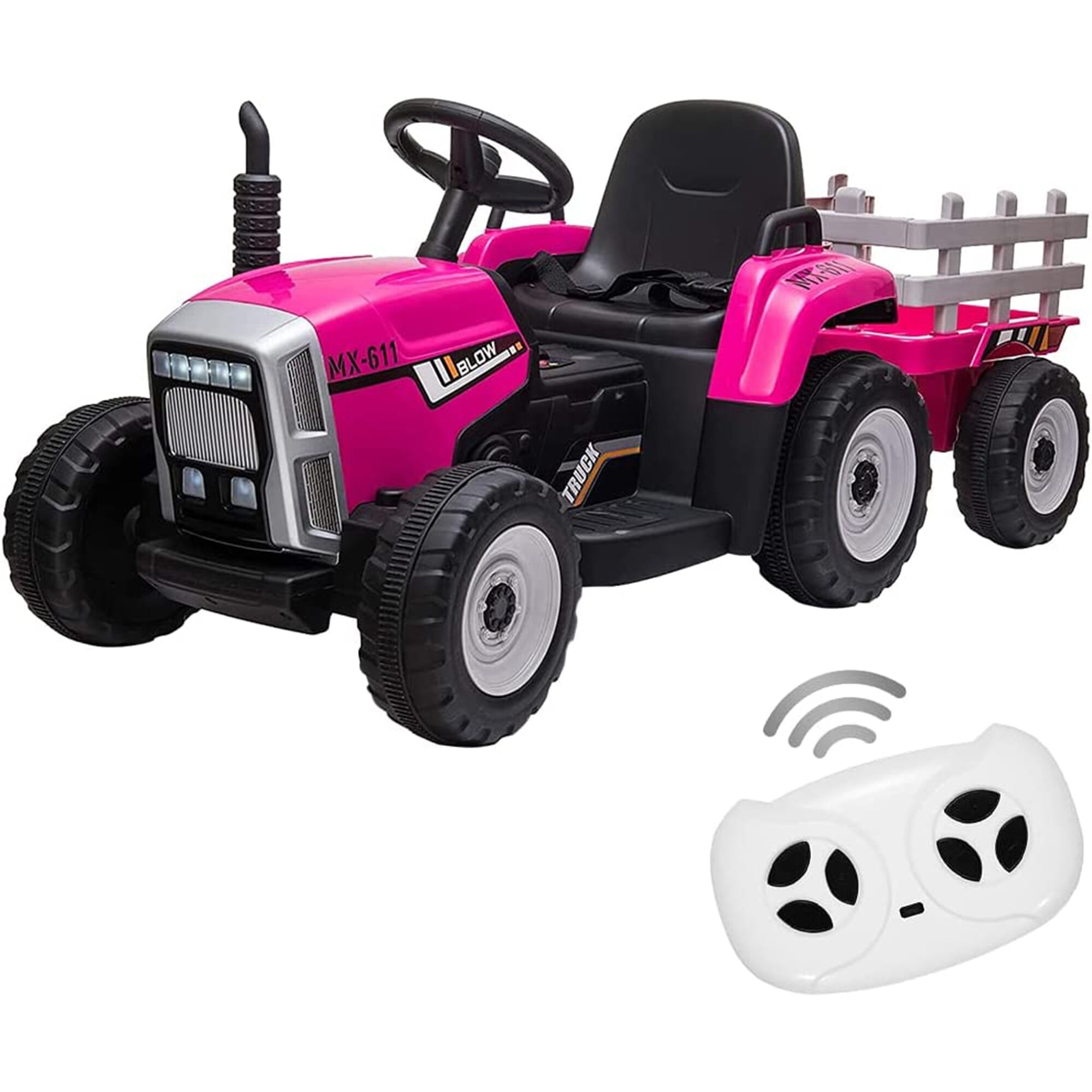 12V Kids Battery Powered Electric Tractor with Trailer, Toddler Ride On