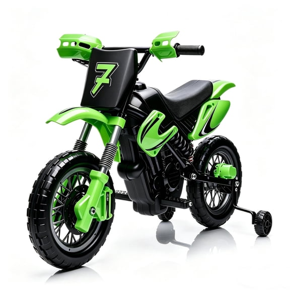 12V Kids Electric Dirt Bike Ride-On Motorcycle - Battery Powered Dual Motor Ride-On Bike with Training Wheels, LED Lights & Music, Easy Controls, Outdoor Toy for Ages 3-6