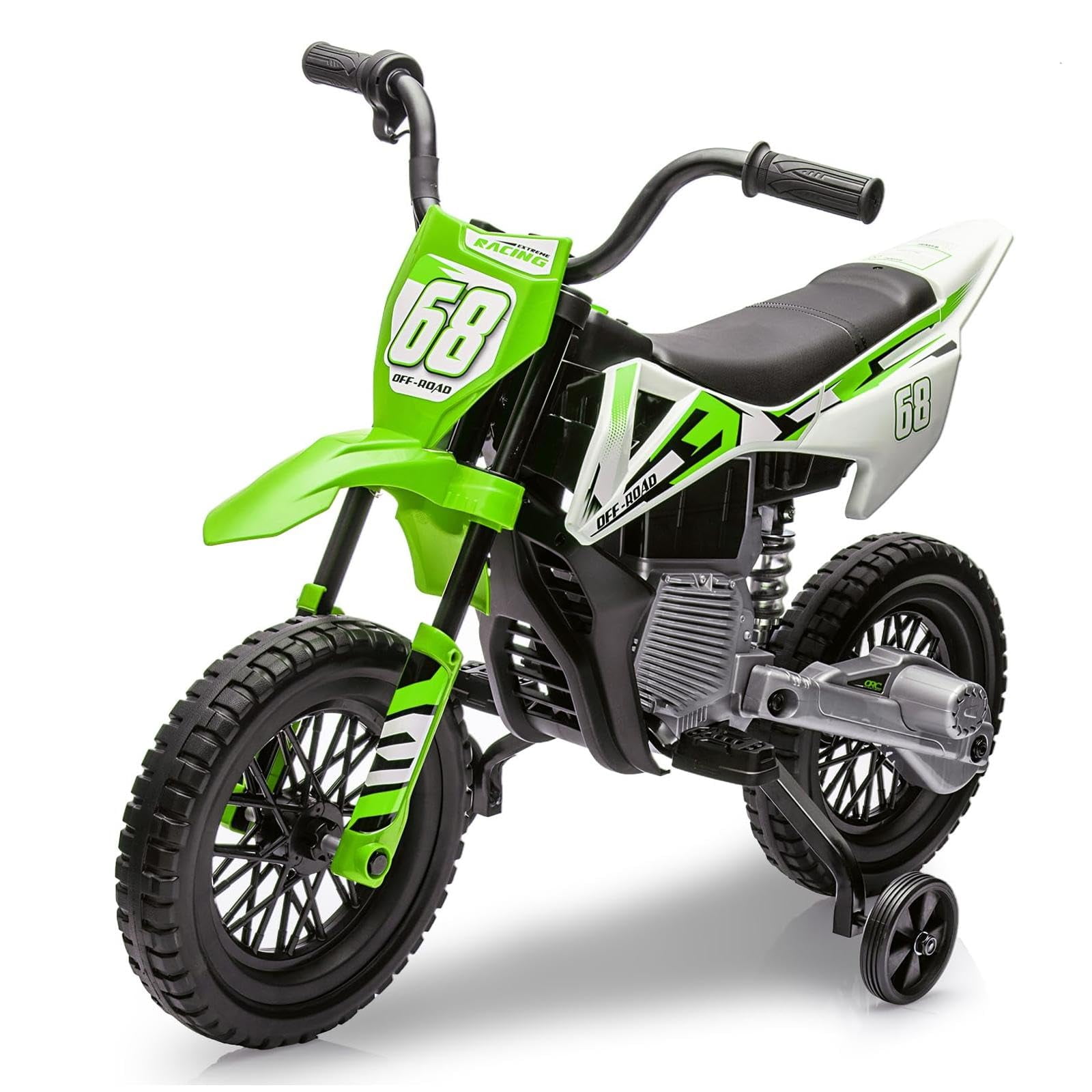 12V Kids Electric Dirt Bike with Twist Grip Throttle,Kids Ride on Motorcycle with 2 Training Wheels&Music,3mph Max Speed,Suitable for Boys & Girls Ages 3-8