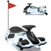 12V Kids Electric Drifting Go-Kart Ride-On   45W Motor, 7Ah Battery, High/Low Speed, USB Music, Colorful LED Lights, Battery Alert, 5.5" Tire, Max Load 110lbs, For Children & Teens, White