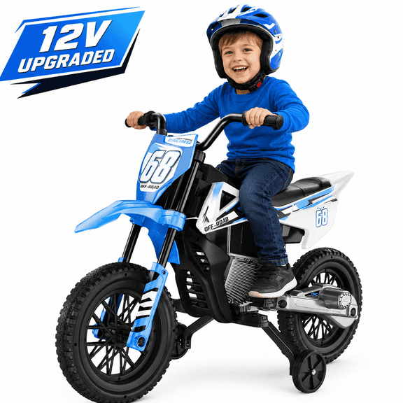 12V Kids Electric Motorcycle with Dual 40W Max Motor, Training Wheels, Bluetooth Music, Soft Start & Spring Suspension, Ride On Motorcycle for Kids Ages 3-8, Birthday / Xmas Gift for Boys and Girls