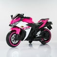 thumbnail image 1 of 12V Kids Electric Motorcycle Ride-On Toy with LED Light-Up Wheels & Training Wheels, Manual Throttle, Built-in Music, Bluetooth, and USB Port - Gift for Boys Girls Ages 3-6 (Pink), 1 of 7