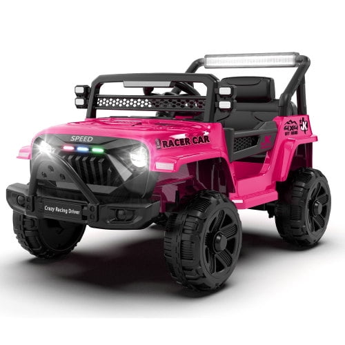 12V Kids Ride On Electric Truck Car with Parent Remote Control, 2WD Powered Motorized Vehicle for Toddlers 1-4 Years Old, 4-Wheel Suspension, Bluetooth/USB/MP3, LED Lights & Microphone Jack, Pink