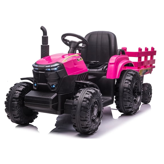 12V Kids Electric Ride On Tractor with Trailer – Dual 40W Motors, LED Headlights & USB/MP3 – Battery Powered Outdoor Farm Toy for Boys & Girls, Ages 3-6