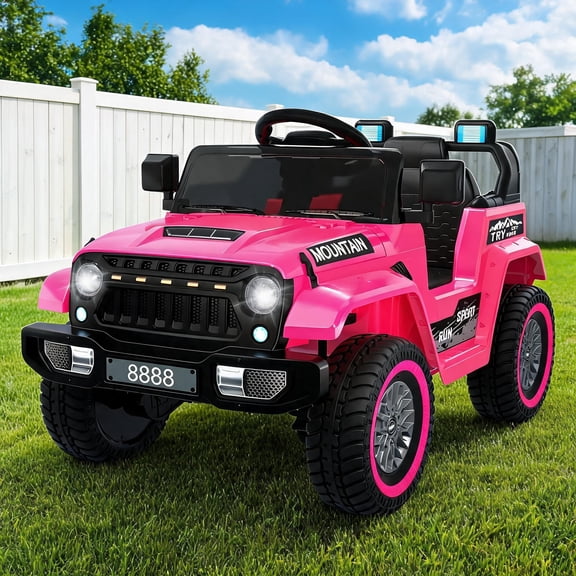 12V Kids Electric Ride On Truck Car – Twin 35W Motors, 3 Speeds, Parental Remote, LED Lights, Music, Horn, Spring Suspension, 2-Seater Electric Ride-On Toy, Gift for Boys & Girls, Pink