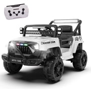 12V Ride on Car with Parent Remote Control, Battery Powered Electric Vehicle with Wider Seat, LED Lights, Openable Doors, MP3 Player, Smooth Start, 3 Speeds - White