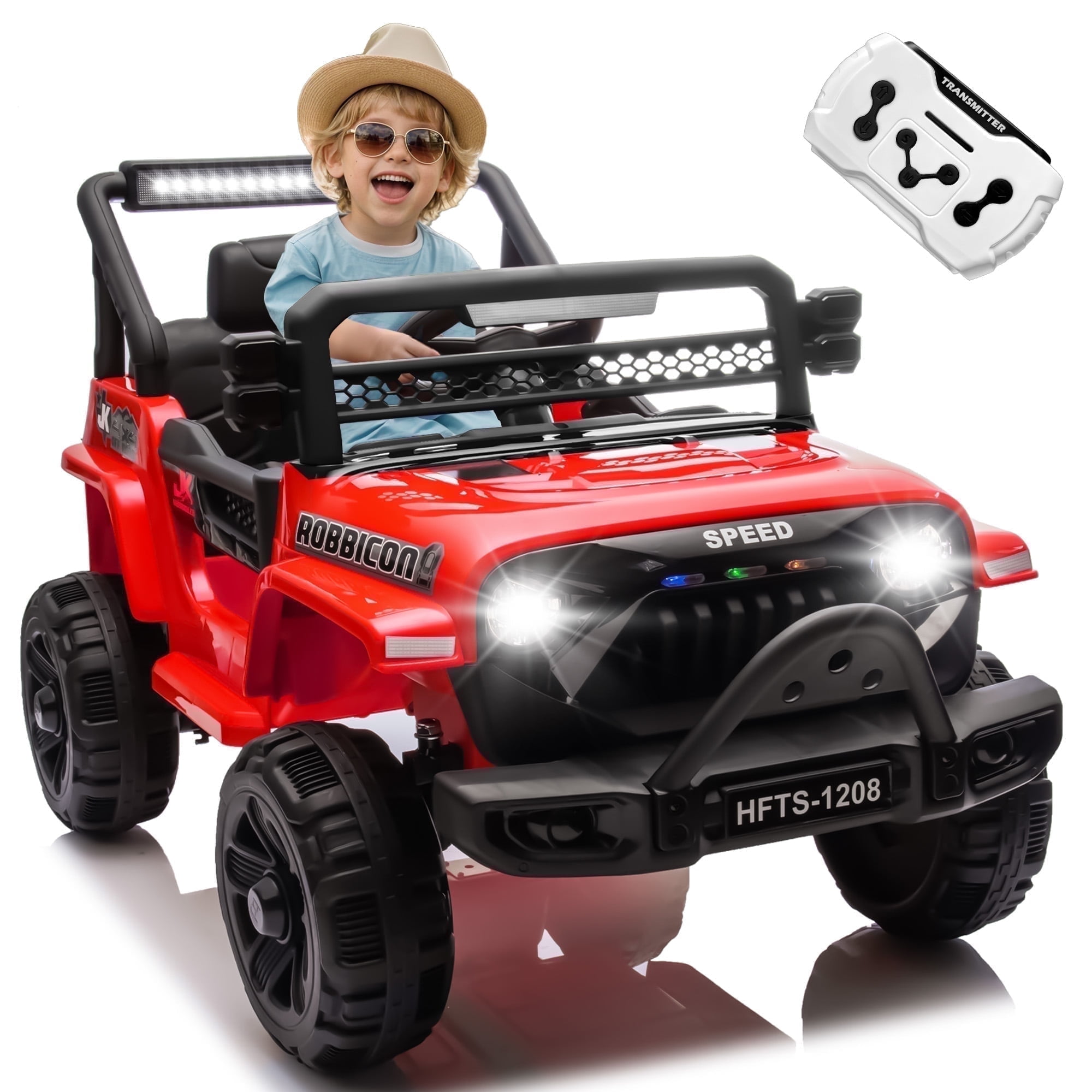 12V Kids Electric Vehicles for Kids, 12V Ride on Electric Truck Car w/ Remote Control, Four-wheel suspension, USB, Bluetooth, Power display, lights, Battery Powered Ride on Toys for Boys Girls (Red)