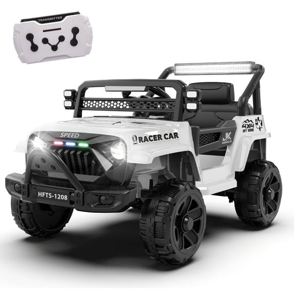 12V Kids Electric Vehicles for Kids, 12V Ride on Electric Truck Car w/ Remote Control, Four-wheel suspension, USB, Bluetooth, Power display, lights, Battery Powered Ride on Toys for Boys Girls(White)