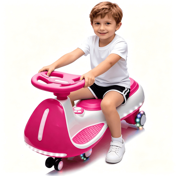 12V Kids Electric Wiggle Ride on Car for Ages 3-8, 2 in 1 Battery Powered Twist Car Ride Toy with Wireless Music, Controllable LED Lights & Flashing PU Wheels