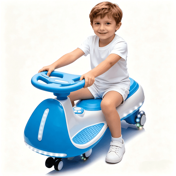 12V Kids Electric Wiggle Ride on Car for Ages 3-8, 2 in 1 Battery Powered Twist Car Ride Toy with Wireless Music, Controllable LED Lights & Flashing PU Wheels