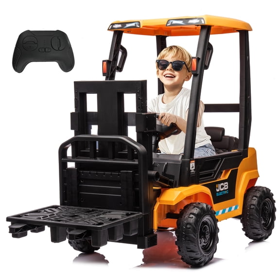 12V Kids Forklift Ride on with Tent, Toddler Ride on Forklift Toy with Lifting Pallet, Remote Control, Kids Ride On Construction Car, Yellow