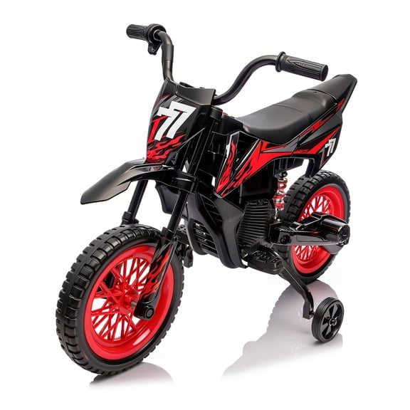 12V Kids Motorcycle for Ages 3-6, 3.1mph Top Speed, Training Wheels, Spring Suspension, Music, Black