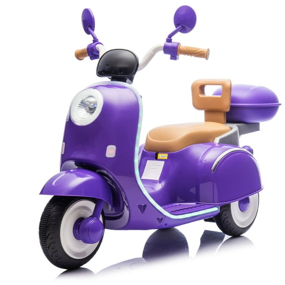 12V Kids Powered Ride On Motorcycle, 3 Wheel Electric Bike W/LED Lights, Bluetooth, USB, Storage Box, Dual 35W Motors, Anti-Slip Tires & Backrest Seat Motorcycle Toy for Boys & Girls 3-6 Yrs, Purple