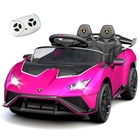 12V Kids Ride On Car, Licensed LamborghiniElectric Ride On Toy with Parent Remote Control, Bluetooth Music, LED Lights, 3-Point Red Seat Belt, Rear Suspension, Ages 3 , 66.14 lbs Max Load, Pink