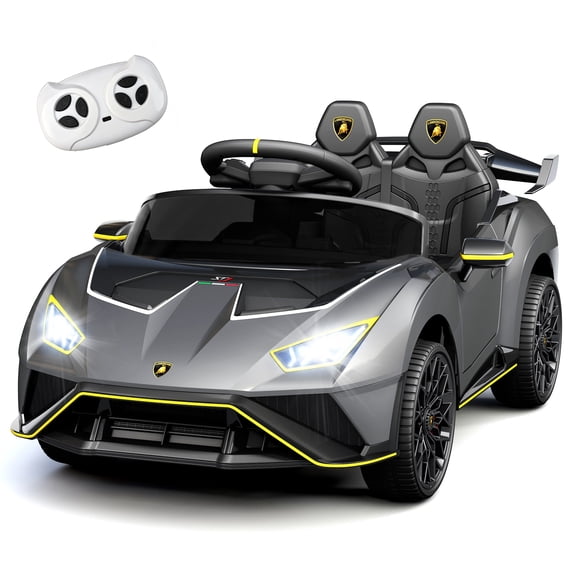 Lamborghini 12V Ride on Car for Kids, Powered Ride on Toys with Remote Control, Music, Bluetooth, LED Lights, Rear Wheel Suspension Electric Car for 1-3 Years Ages Olds, Grey