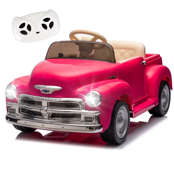 12V Kids Ride On Car with Remote Control, Licensed Chevrolet 3100 Electric Car for Kid, Vintage modeling, 3 Speeds, LED Lights, Bluetooth, USB, High-power up to 3.11 MPH, Age 3+, Pink