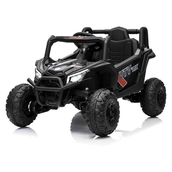 12V Kids Ride On Car, UTV Truck w/ Remote Control, Electric Vehicle with 4 Spring Suspension, EVA Tires, Safety Belt, Double Open Doors, Music, LED Lights for Ages 3-8