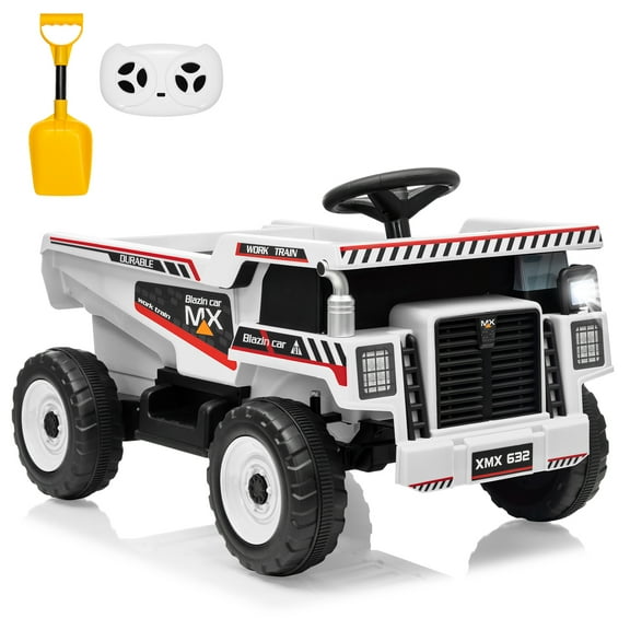 12V Kids Ride On Dump Truck with Remote Control, Electric Car Toy for Toddlers, Kids Ride On Construction Vehicles with Electric Dump Bed, Shovel, LED Lights, Music