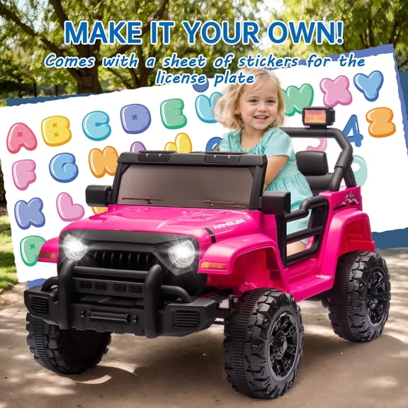 Okybaby 12V Kids Ride On Electric Car W/Parents Control,Dual drive, Four-wheel Suspension,With music,Bluetooth,MP3,USB,with Headlights, Steering Wheel Quick Release for Age 3+ Pink