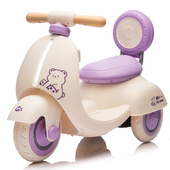12V Kids Ride On Electric Motorcycle with Parent Remote Control, 3 Wheel Toddler Scooter with Wooden Handle, Slow Start & Soft Stop, Safe for 1-3 Year Olds, Purple