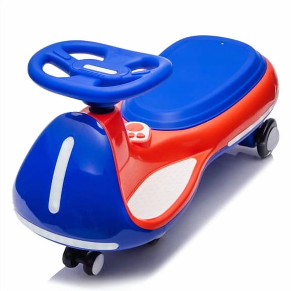12V Kids Ride On Electric Wiggle Car, 2 in 1 Powered & Foot-Powered Ride On Toy, LED Light-Up PU Wheels, Bluetooth Music, Dual 55W Motors, 5MPH, Stable Ride On Car for Kids Ages 3-5, Blue+Red