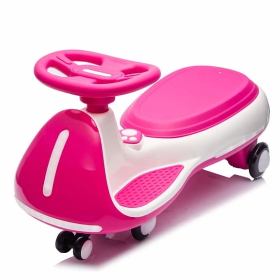 12V Kids Ride On Electric Wiggle Car, 2 in 1 Powered & Foot-Powered Ride On Toy, LED Light-Up PU Wheels, Bluetooth Music, Dual 55W Motors, 5MPH, Stable Ride On Car for Kids Ages 3-5, Rose Red