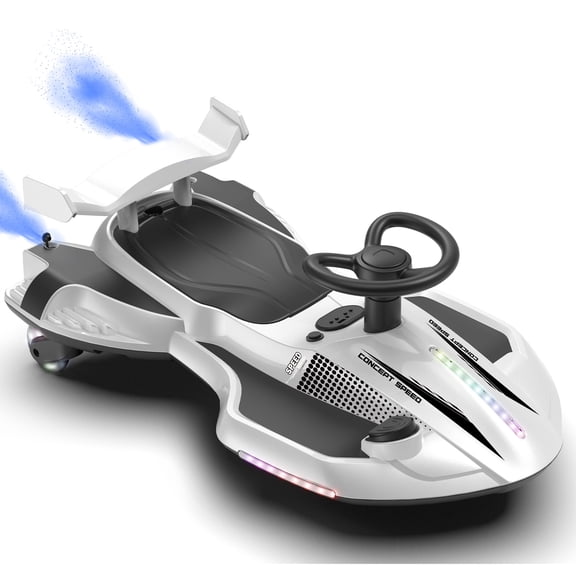 12V Kids Ride On Electric Wiggle Car, 360° Drift Ride On Toy with Rear Mist Spray, LED Lights, Flashing Wheels, Bluetooth Music, USB, MP3, Power Display, Anti-Tip Chassis, 3.73-4.35 MPH, Ages 3+