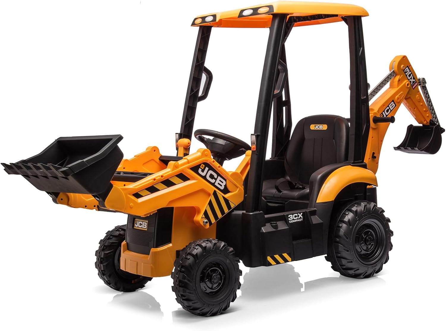 12V Kids Ride on Excavator Digger Toy Cars, JCB Battery Powered Electric Tractor with Remote Control, Ride on Construction Truck w/Adjustable Front and Back Loader for 3-6 Boys Girls, Yellow